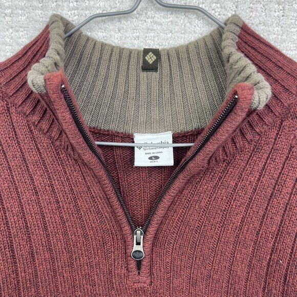 Columbia Quarter Zip Collared Ribbed Sweater Mens Large Ruby Red Outdoor Camp - Picture 6 of 14